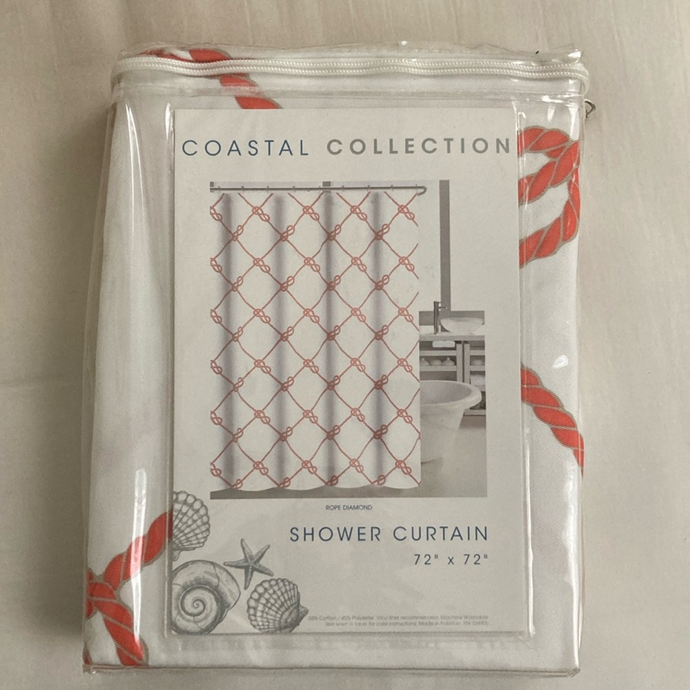 Coastal Collection shower curtain. 72”x72”
White and orange